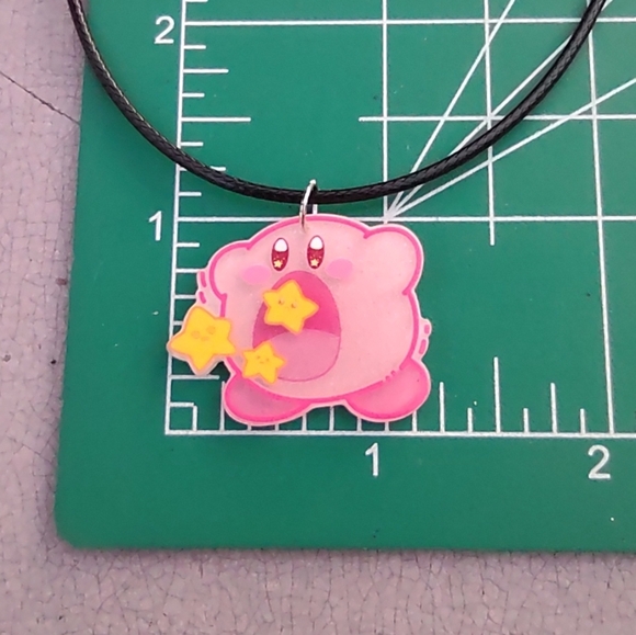 2/$10 Handmade Kirby Eating Acrylic Charm Necklace - Picture 3 of 4